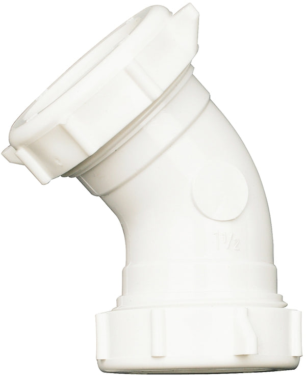 Plumb Pak PP20557 Drain Pipe Elbow with Reducing Washer, 45 Deg, 1-1/2 in, Plastic