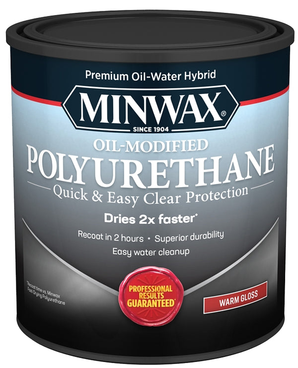 Minwax Water Based Oil-Modified Polyurethane, Warm Gloss, Clear, 1 Quart 63015