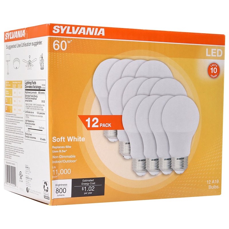 Sylvania LED 8.5W A19 2700K MED PK12 40202