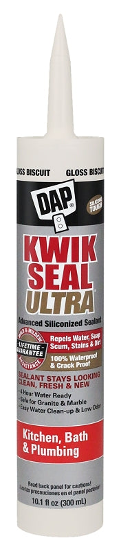 Kwik Seal Ultra Advanced Kitchen and Bath Siliconized Sealant, Gloss Biscuit, 10.1 Oz (7079818899)