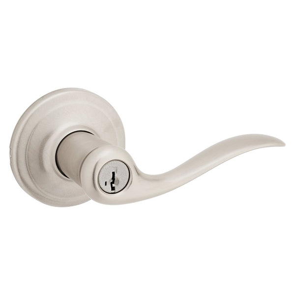Kwikset Tustin Entry Door Handle with Lock and Key, Secure Keyed Reversible Lever Exterior, For Front Entrance and Bedrooms, Satin Nickel, Pick Resistant Smartkey Rekey Security and Microban 740TNL15SMT6ALRCS