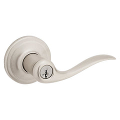 Kwikset Tustin Entry Door Handle with Lock and Key, Secure Keyed Reversible Lever Exterior, For Front Entrance and Bedrooms, Satin Nickel, Pick Resistant Smartkey Rekey Security and Microban 740TNL15SMT6ALRCS
