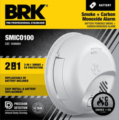 BRK Brands First Alert BRK SMCO100 Battery-Operated Combination Smoke & Carbon Monoxide Alarm, 1-Pack 1046864