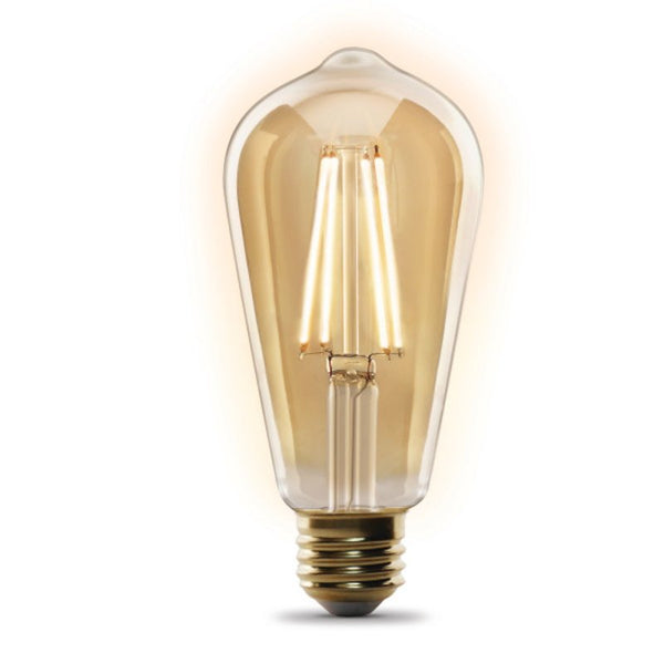 Feit Electric ST1960/FIL/AG 60 Watt Equivalent WiFi Dimmable, No Hub Required, Alexa or Google Assistant ST19 Edison Vintage LED Smart Light Bulb, Yellow, 5.4" H x 2.5" D, 2100K Amber