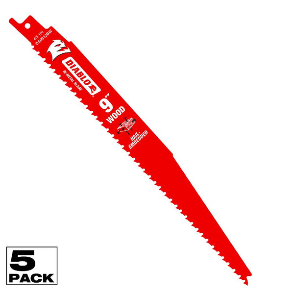Freud DS0912BW5 9-Inch x 6-12T Demo Demon Diablo Reciprocating Blade, 5-Pack, Multi