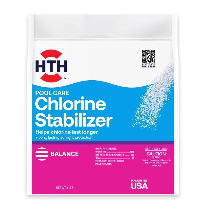 HTH 67061 Swimming Pool Care Pool Care Stabilizer, Swimming Pool Chemical Helps Chlorine Last Longer, Sunlight Protection, 4 Lbs