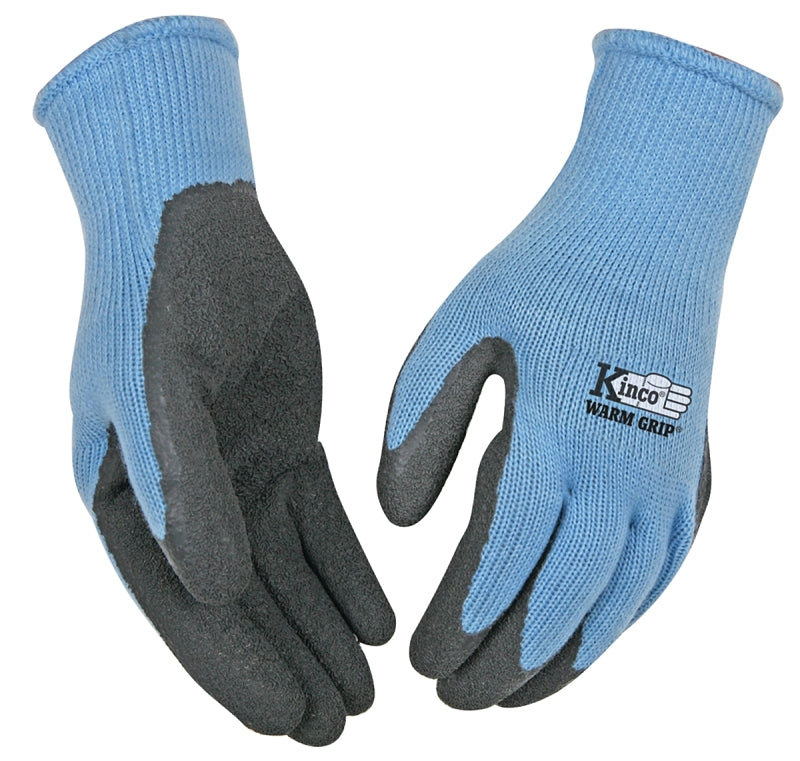 KINCO 1790W-M Women's Warm Grip Thermal Latex Coated Gloves, Medium, Blue/Gray
