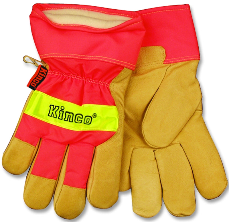 Kinco Lined Hi-Vis Orange Grain Pigskin Palm with Safety Cuff Glove