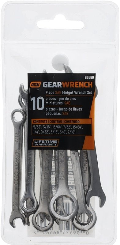 GEARWRENCH 10 Piece SAE Midget Combination Wrench Set - 86560