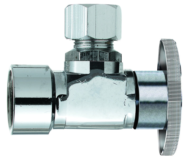 Plumb Pak PP50PCLF 1/4 Turn Angle Shut-Off Valve, 3/8 X 3/8 in, Fip X Od, Body, Chrome Plated, Brass