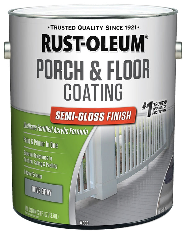 Rust-Oleum 320419 Porch and Floor Paint, Semi-Gloss Sheen, Dove Gray, 1 gal, Can, 300 to 400 sq-ft/gal Coverage Area