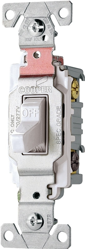 Eaton CS320W 20-Amp 120/277-volt Commercial Grade 3-Way Compact Toggle Switch with Side Wiring, White Finish