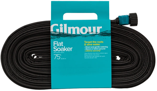 Gilmour 75' Black Flat Weeper Soaker Hose for Garden Beds, Drip Irrigation Outdoor Hose, Flexible Garden Hose for Vegetable Gardens, Flower Beds, Lawns, and Orchards 870751-1001