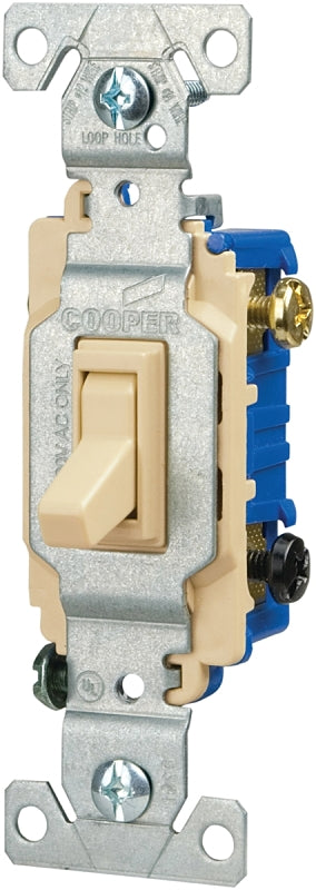 EATON C1303-7LTV-L Lighted Grounding Toggle Switch, 120 Vac, 15 A, 3 Way, Ivory
