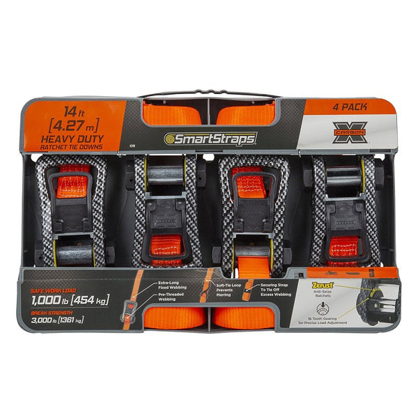 SMARTSTRAPS - 249 14' 3000lb CarbonX Ratchet Tie Downs 4 Pk