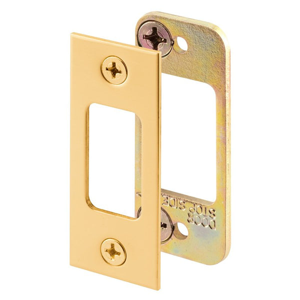 Defender Security E 2479 Deadbolt Strike, 2 Piece, High Security, 1/8 in. Heavy Gauge Steel, Brass Plated, Pack of 1 Set