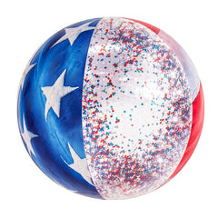 Poolcandy Inflatable Beach Ball Stars & Stripes Glitter. Easy to use inflataes in Second Beach or Pool Ball. US1786US