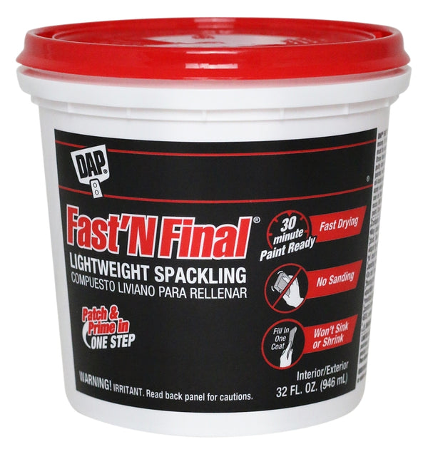 DAP 12142 Lightweight Spackling, Latex, Oil Base, White, 1 qt Tub