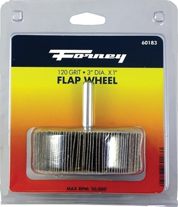 Forney 60183 Mounted Flap Wheel with 1/4-Inch Shank, 3-Inch-by-1-Inch, 120-Grit