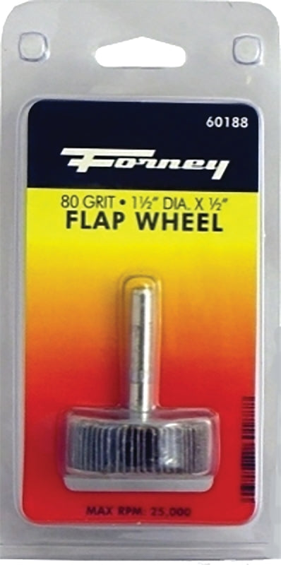 Forney 60188 Mounted Flap Wheel with 1/4-Inch Shank, 1-1/2-Inch-by-1/2-Inch, 80-Grit
