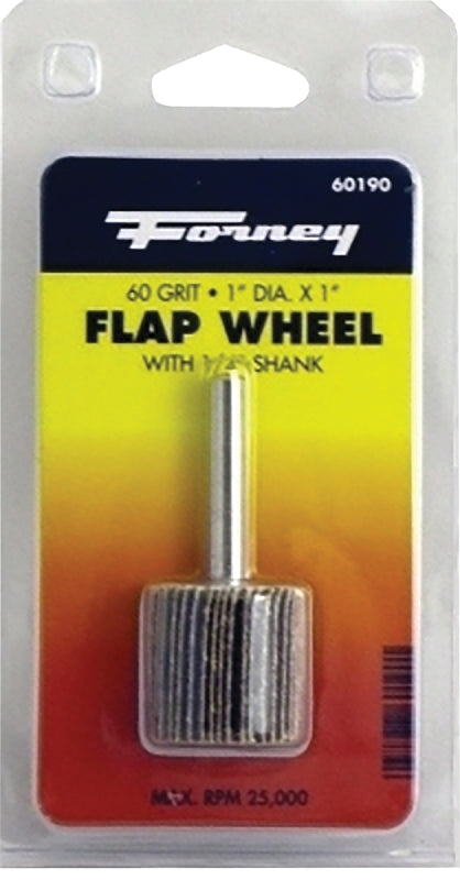 Forney 60190 Mounted Flap Wheel with 1/4-Inch Shank, 1-Inch-by-1-Inch, 60-Grit