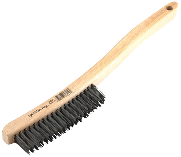 Forney 70504 Wire Scratch Brush, Carbon Steel with Curved Wood Handle, 13-3/4-Inch-by-.014-Inch