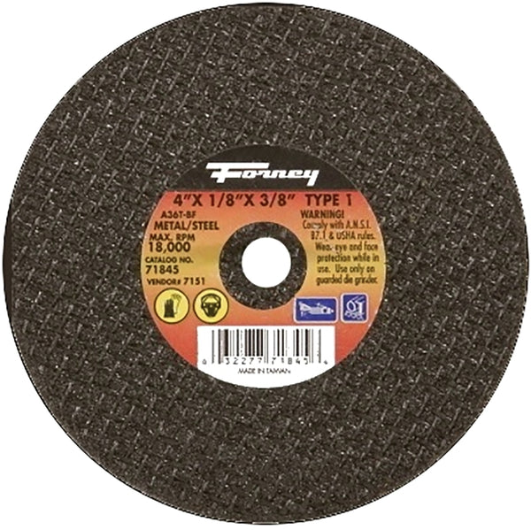 Forney 71845 Cut-Off Wheel with 3/8-Inch Arbor, Metal Type 1, A36T-BF, 4-Inch-by-1/8-Inch