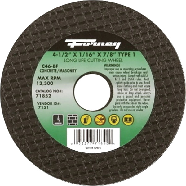 Forney 71852 Cut-Off Wheel with 7/8-Inch Arbor, Masonry Type 1, C24R-BF, 4-1/2-Inch-by-1/16-Inch