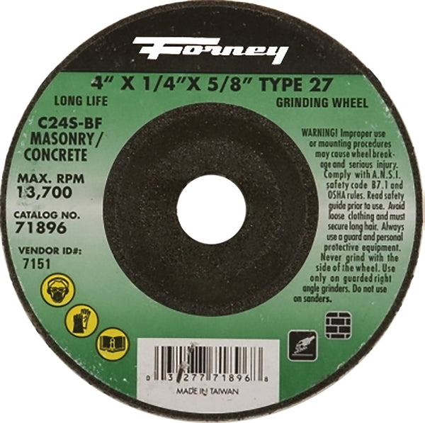 Forney 71896 Grinding Wheel with 5/8-Inch Arbor, Masonry Type 27, C24S-BF, 4-Inch-by-1/4-Inch