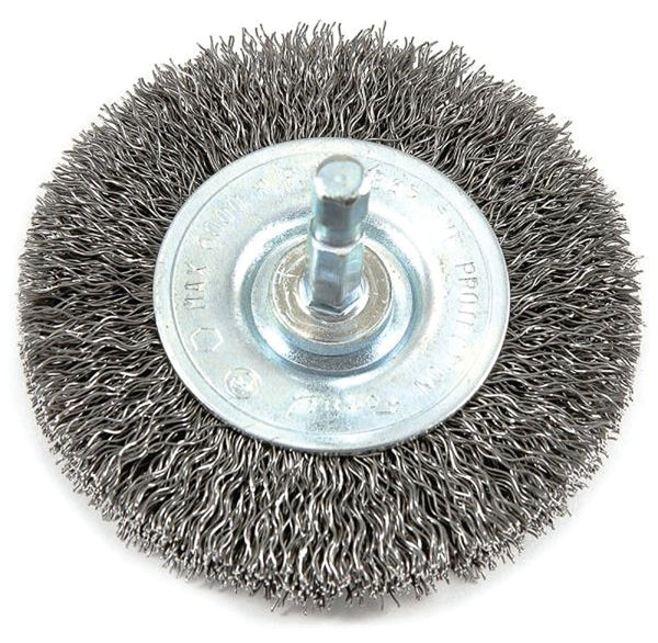 Forney 72733 Wire Wheel Brush, Coarse Crimped with 1/4-Inch Hex Shank, 2-1/2-Inch-by-.012-Inch