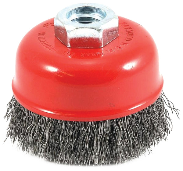 Forney 72755 Wire Cup Brush, Coarse Crimped with 5/8-Inch-11 Threaded Arbor, 2-3/4-Inch-by-.014-Inch