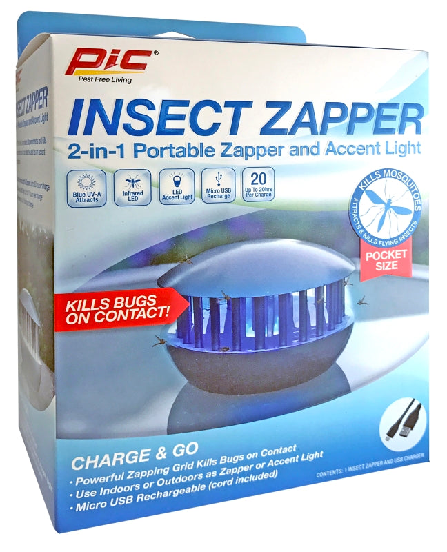 PIC PBZ 2-in-1 Portable Insect Zapper and Accent Light, Gray