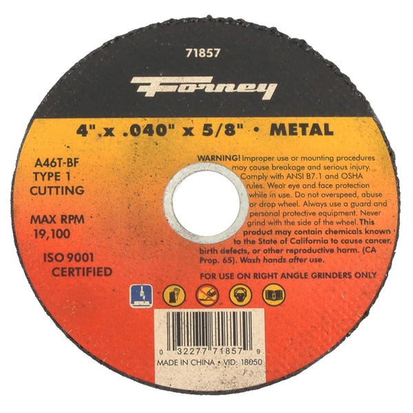 Forney 71857 Cut-Off Wheel with 5/8-Inch Arbor, Metal Type 1, A46T-BF, 4-Inch-by-0.040-Inch