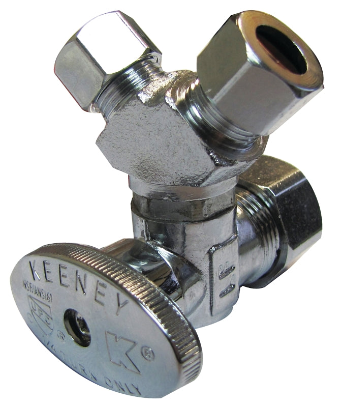 Plumb Pak PP2903VLF 3-Way Quarter Turn Stop Valve, 5/8 X 3/8 X 3/8 X Compression