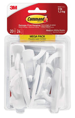 Command Medium Utility Hooks Mega Pack, White, 20-Hooks, 24-Strips, Organize Damage-Free 17001-MPES