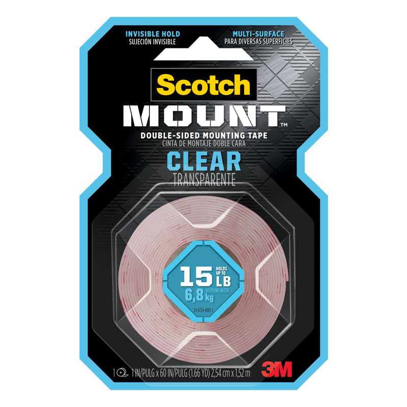 Scotch 410P Double-Sided Mounting Tape, Industrial Strength, 1-Inch x 60-Inch , Clear/Red Liner 410H