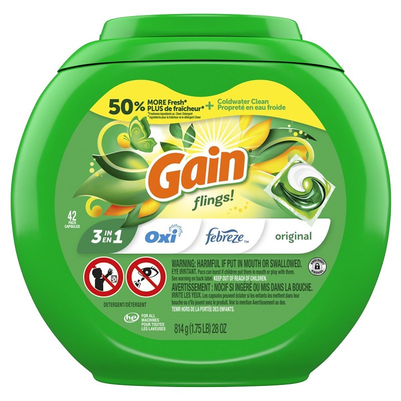 Gain Flings Laundry Detergent Pacs, Original Scent, 42 Little Pacs Capsules