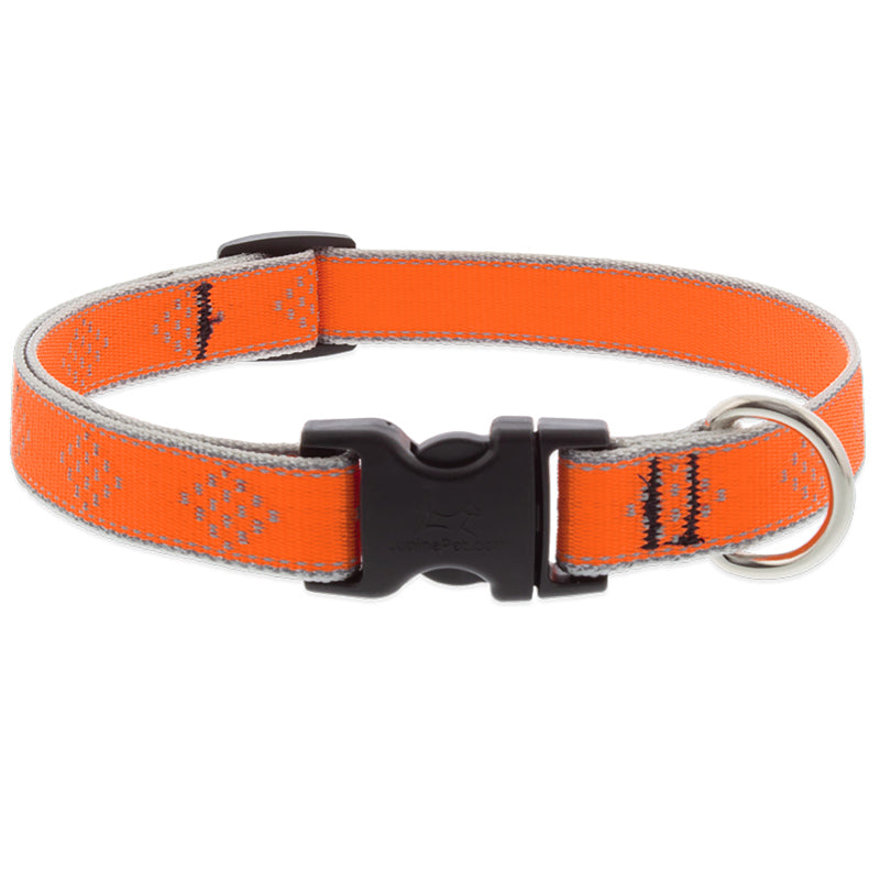 Lupine Reflective Small Dog Collar 3/4" Wide Orange Diamond Adjusts from 9" to 14"