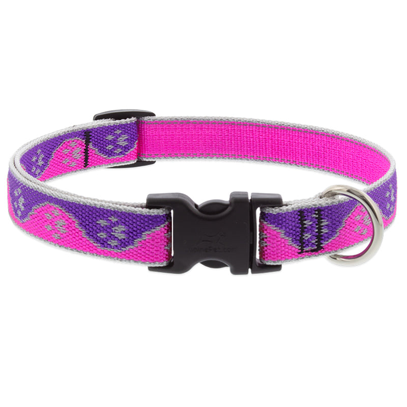 Lupine Reflective Small Dog Collar 3/4" Wide Pink Paws Adjusts from 9" to 14"