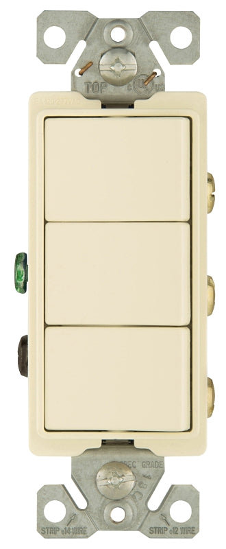 Eaton 7729LA-SP 15-Amp 3-Way 120-Volt Decorator Heavy Duty Grade Three Single-Pole Combination Switches, Light Almond