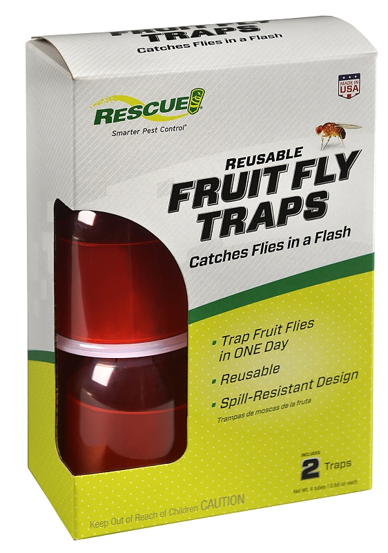 RESCUE! Fruit Fly Traps (Set of 2 Traps) – Reusable, Includes Liquid Bait Attractant