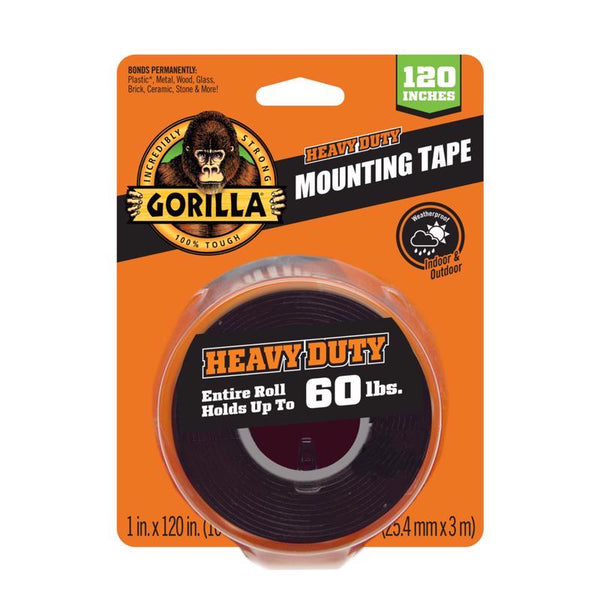 Gorilla Heavy Duty, Extra Long Double Sided Mounting Tape, 1" x 120", Black, (Pack of 1) 102441