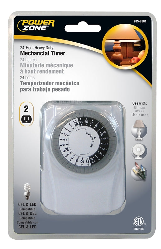 POWER ZONE TNI2423 Powerzone Heavy Duty Indoor Electromechanical Timer, 125 V, 15 A, 24 Hr