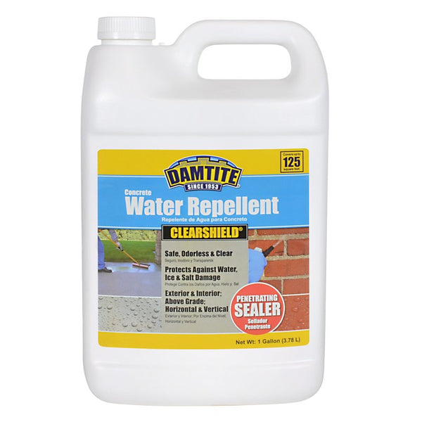 DAMTITE Concrete Water Repellent Clear Shield, Safe, Odorless & Clear, Protects Against Water, Ice & Salt Damage, Interior/Exterior Use (1 Gallon) 6350