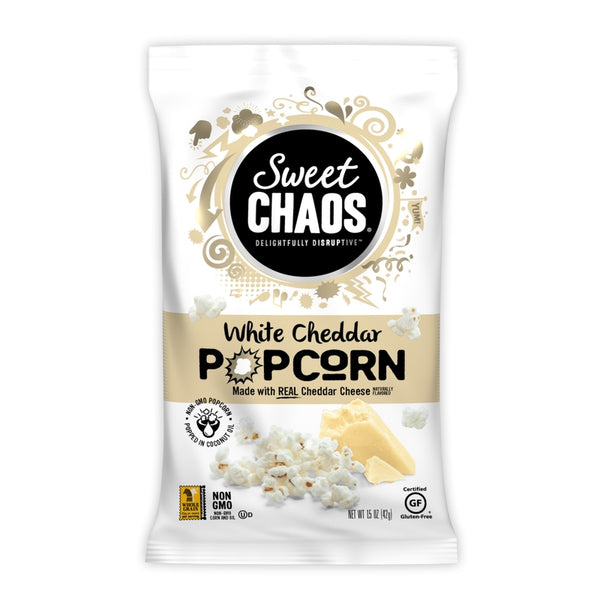 Kennys Candy & Confections Inc Sweet Chaos White Cheddar Popcorn 1.5 oz. Bagged - Case of: 8;8 300661