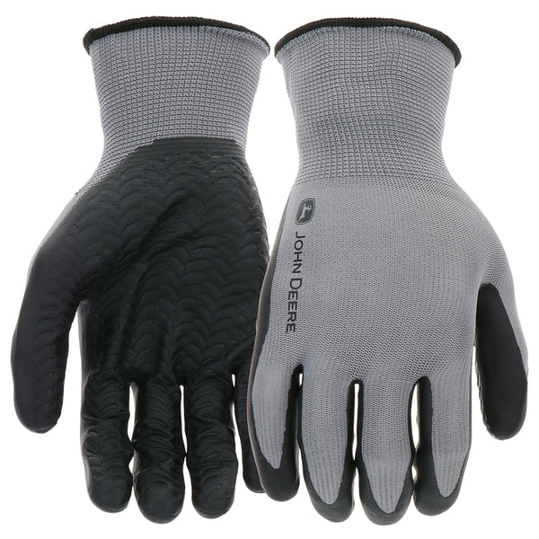 John Deere JD37215-L Men's Nitrile Textured Grip, Abrasion Resistant, Slip Resistant, Gray, Black, Large
