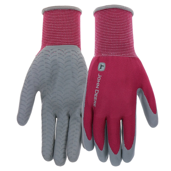 John Deere JD37216-WML Women's Nitrile Textured Grip, Abrasion Resistant, Slip Resistant, Pink, Gray, Medium