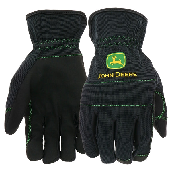 John Deere JD86021-L Men's Synthetic Leather Palm, High Dexterity, Abrasion Resistant, Padded Knuckles, Black, Large
