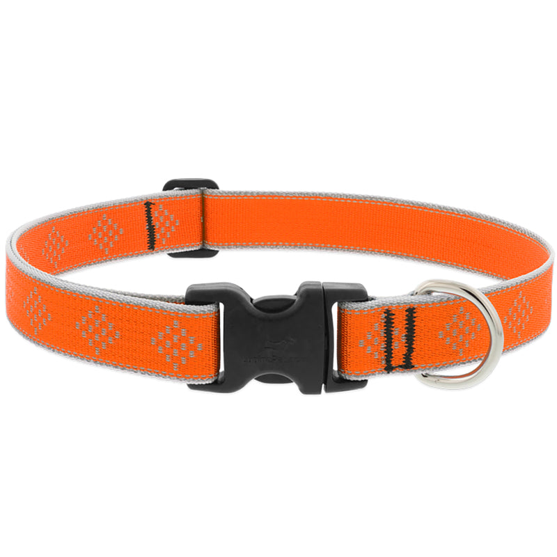 Lupine Reflective Dog Collar 1" Wide Orange Diamond Adjusts from 12" to 20"