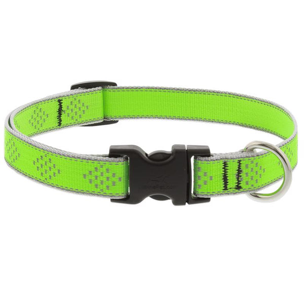 Lupine Reflective Small Dog Collar 3/4" Wide Green Diamond Adjusts from 9" to 14" 48101
